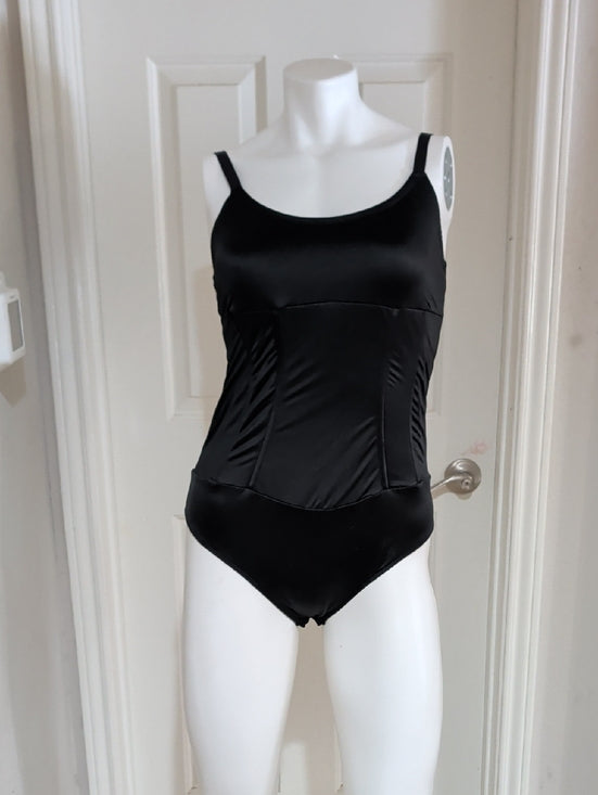 Sofia Shapeware Sleek Black Satin Bodysuit XL New