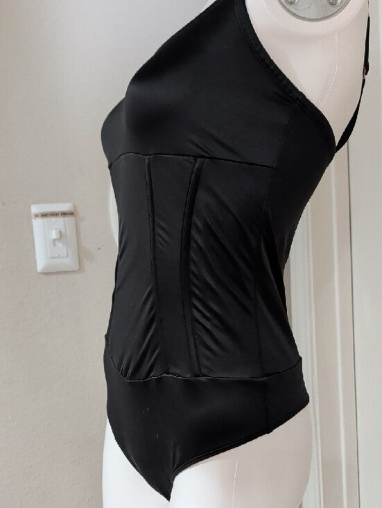 Sofia Shapeware Sleek Black Satin Bodysuit XL New