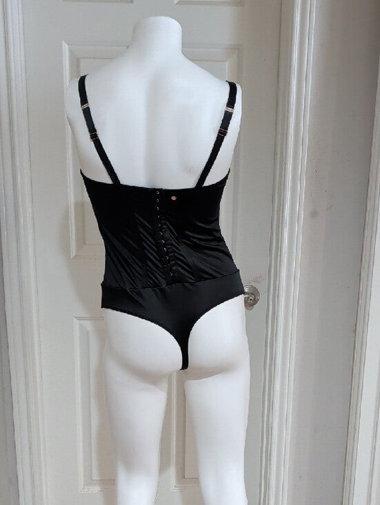 Sofia Shapeware Sleek Black Satin Bodysuit XL New