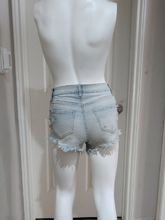Women’s Light Blue High-Rise Distressed Denim Shorts Size 5