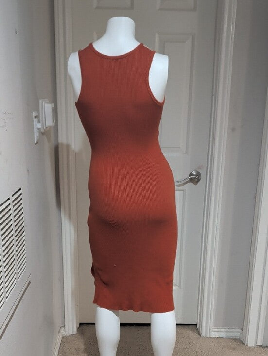 Vintage Sleeveless Cutout Midi Dress in Brunt orange and Cream XS