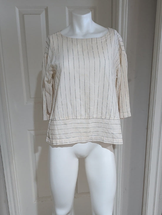 Eileen Fisher Cream Striped Boatneck Tunic Women's Small