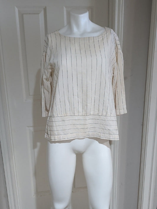 Eileen Fisher Cream Striped Boatneck Tunic Women's Small