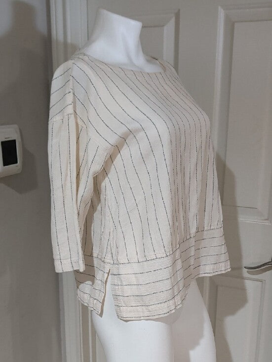 Eileen Fisher Cream Striped Boatneck Tunic Women's Small