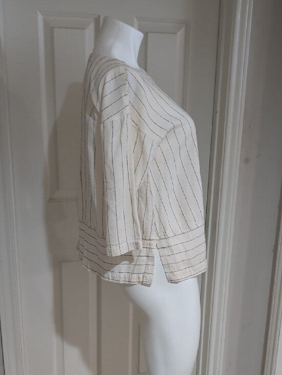 Eileen Fisher Cream Striped Boatneck Tunic Women's Small