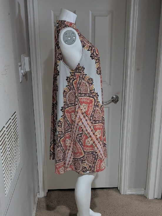 Xhilaration White Midi Dress with Coral and Black Paisley XXL