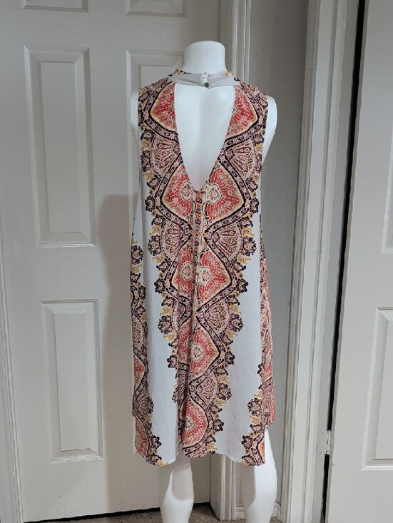 Xhilaration White Midi Dress with Coral and Black Paisley XXL