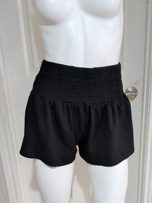 SHEIN Black High-Waist Smocked Waistband Women's Shorts Medium