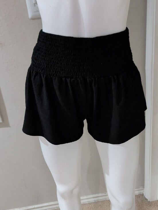 SHEIN Black High-Waist Smocked Waistband Women's Shorts Medium
