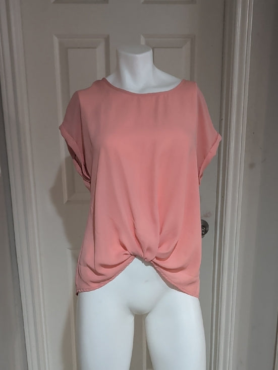 Hippie Rose Coral Twist-Front Short Sleeve Blouse Women's Large