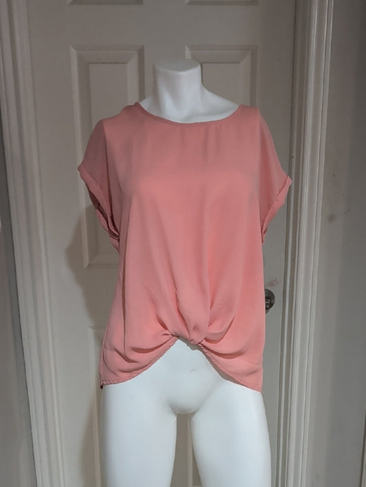 Hippie Rose Coral Twist-Front Short Sleeve Blouse Women's Large