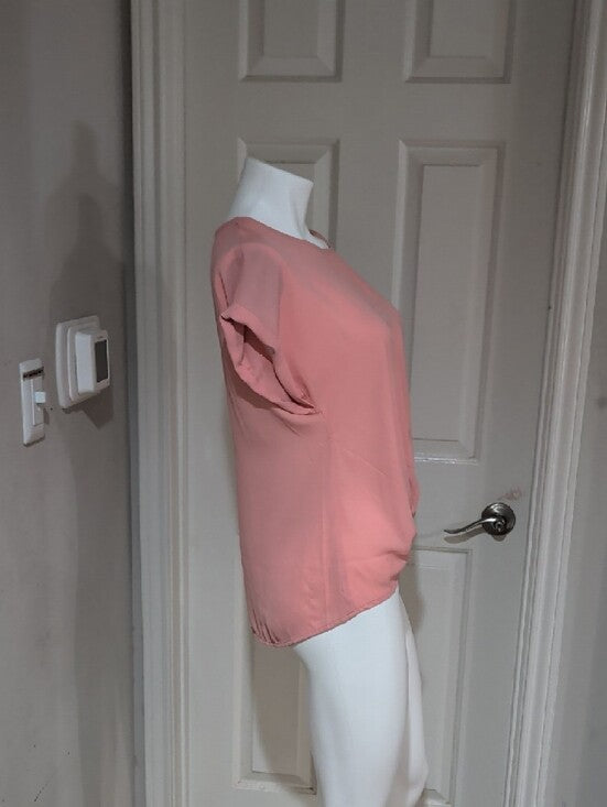 Hippie Rose Coral Twist-Front Short Sleeve Blouse Women's Large