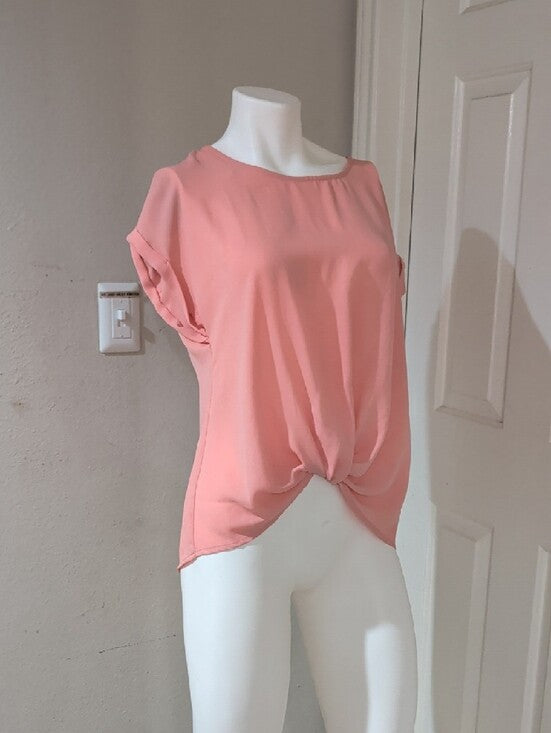 Hippie Rose Coral Twist-Front Short Sleeve Blouse Women's Large