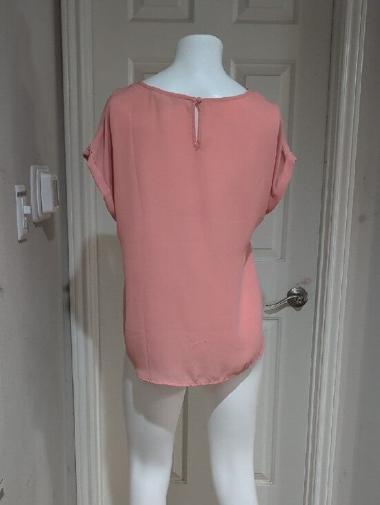 Hippie Rose Coral Twist-Front Short Sleeve Blouse Women's Large