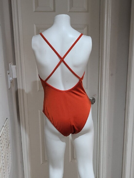 Nu Swim Rust Orange Satin Swimsuit Women's Large