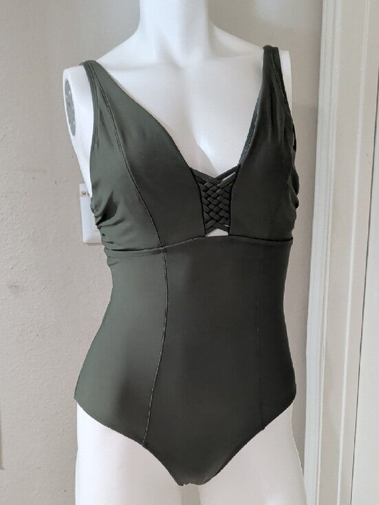 Sea Level Australia Olive One-Piece Swimsuit with Braided Detail Large