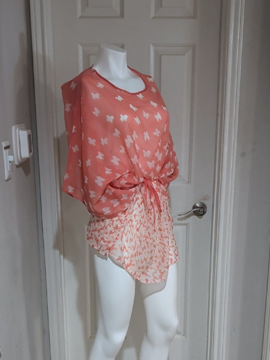 Charlie Paige Coral Butterfly Tie-Front Tunic Women's O/S
