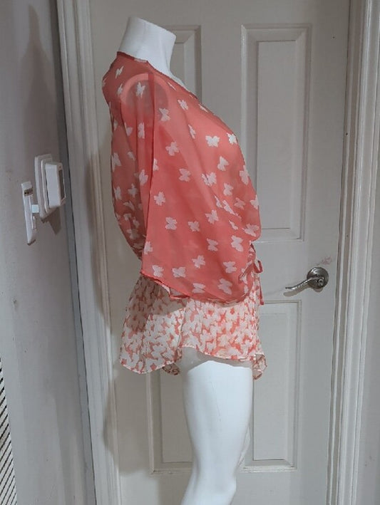 Charlie Paige Coral Butterfly Tie-Front Tunic Women's O/S
