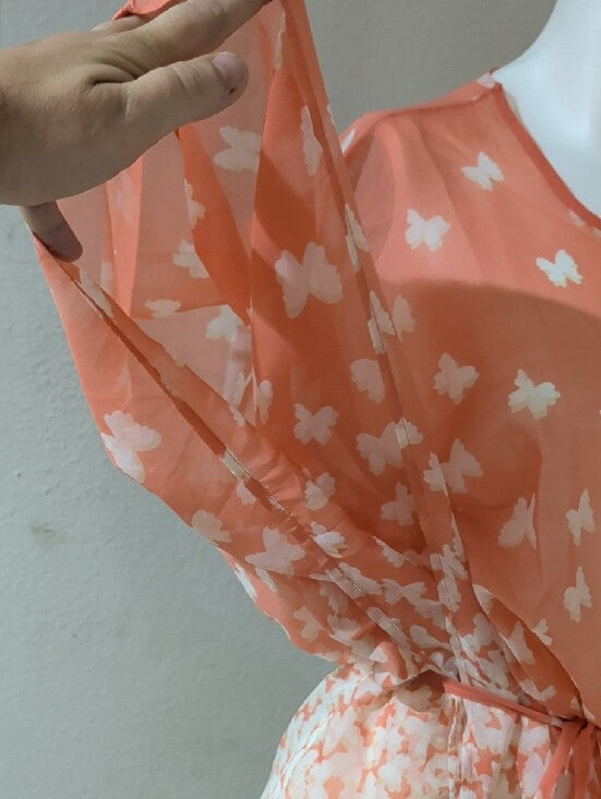 Charlie Paige Coral Butterfly Tie-Front Tunic Women's O/S