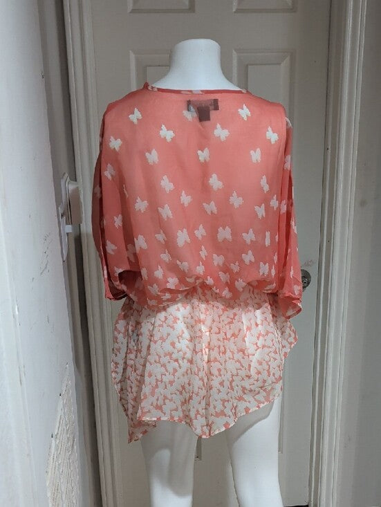 Charlie Paige Coral Butterfly Tie-Front Tunic Women's O/S