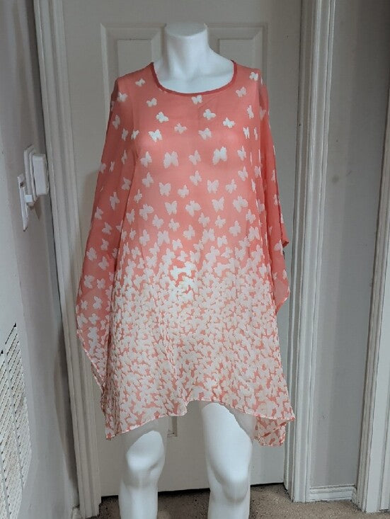 Charlie Paige Coral Butterfly Tie-Front Tunic Women's O/S