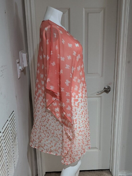 Charlie Paige Coral Butterfly Tie-Front Tunic Women's O/S