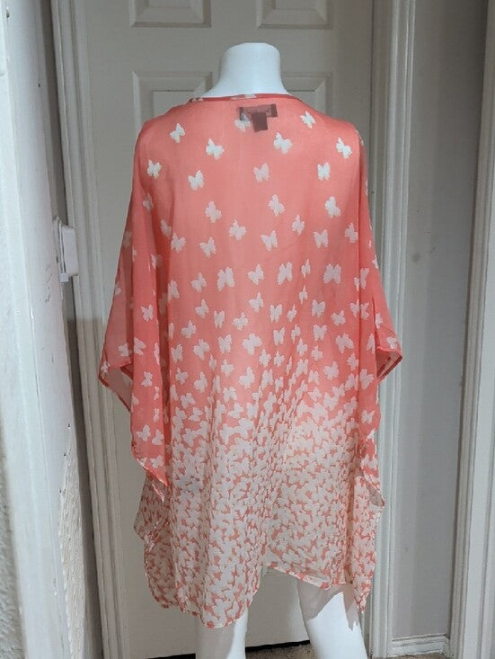 Charlie Paige Coral Butterfly Tie-Front Tunic Women's O/S