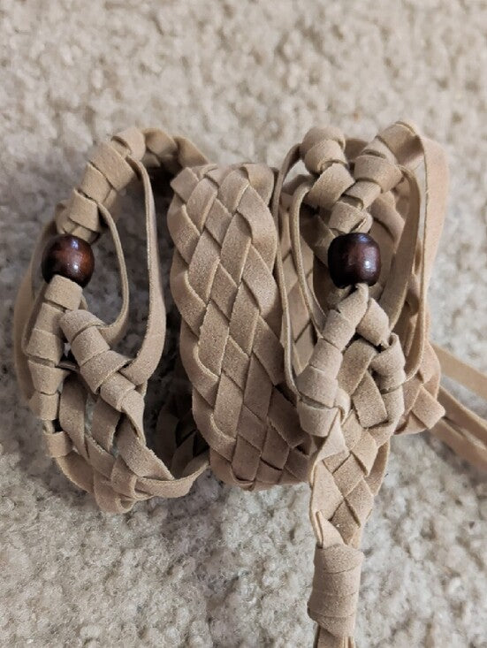 Braided Faux Leather Fringe Belt in Beige