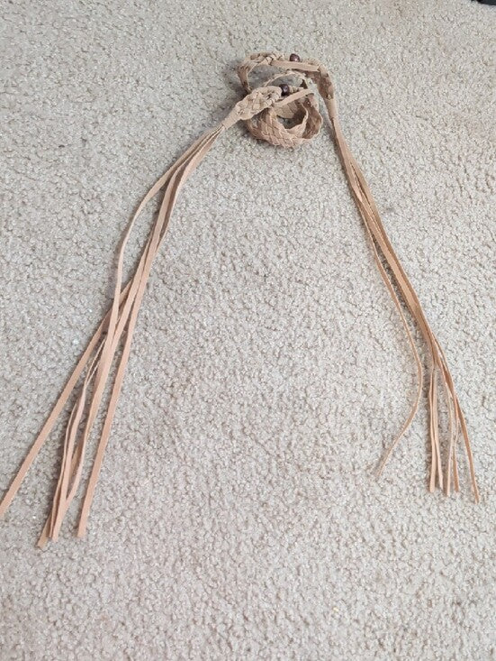 Braided Faux Leather Fringe Belt in Beige