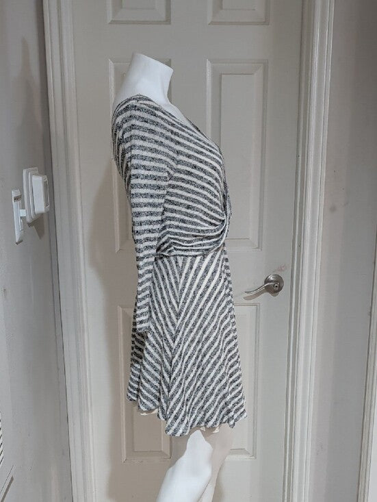 Free People Striped V-Neck Long Sleeve Skater Dress in Black and White Women's M