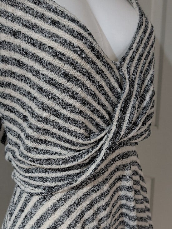Free People Striped V-Neck Long Sleeve Skater Dress in Black and White Women's M