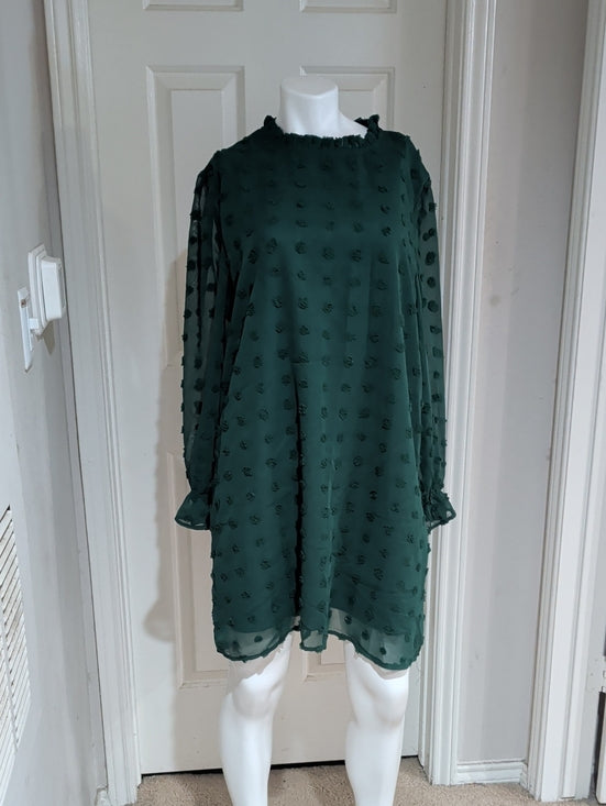 NWT Adibosy Forest Green Textured Long-Sleeve Shift Dress XXL