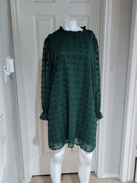 NWT Adibosy Forest Green Textured Long-Sleeve Shift Dress XXL