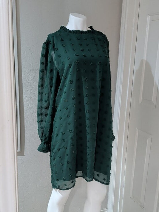 NWT Adibosy Forest Green Textured Long-Sleeve Shift Dress XXL