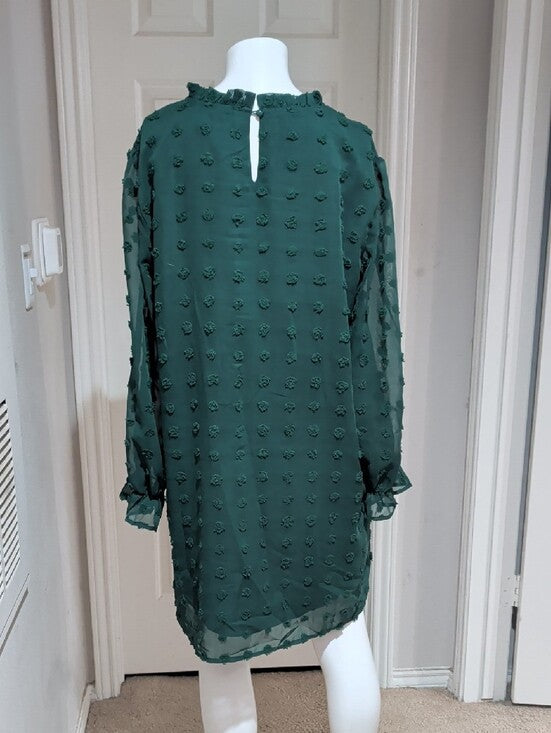 NWT Adibosy Forest Green Textured Long-Sleeve Shift Dress XXL