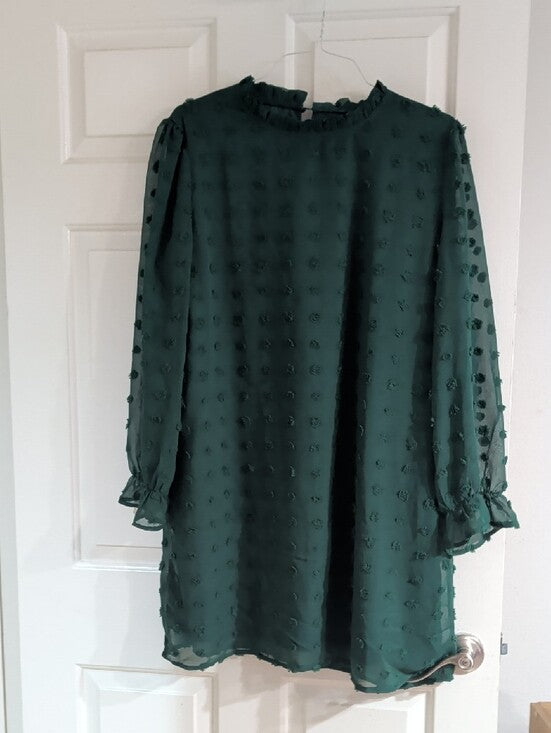 NWT Adibosy Forest Green Textured Long-Sleeve Shift Dress XXL