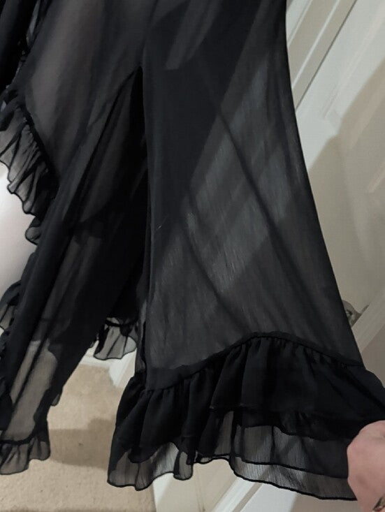 Vintage Sheer Black Ruffled Drape Cardigan Women's Large