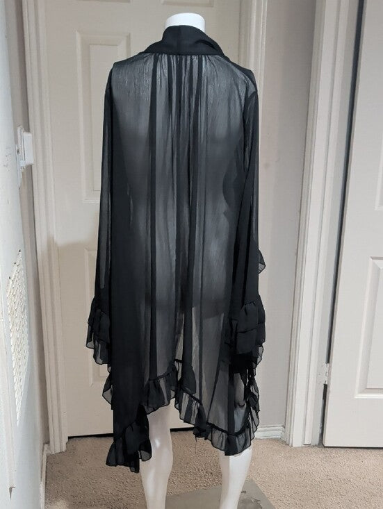Vintage Sheer Black Ruffled Drape Cardigan Women's Large