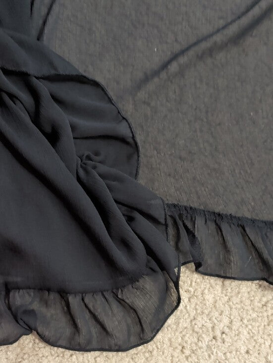 Vintage Sheer Black Ruffled Drape Cardigan Women's Large