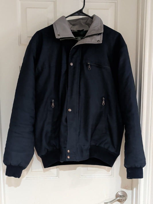 John Willows Men's Navy Blue Bomber Jacket with Contrast Gray Collar Large