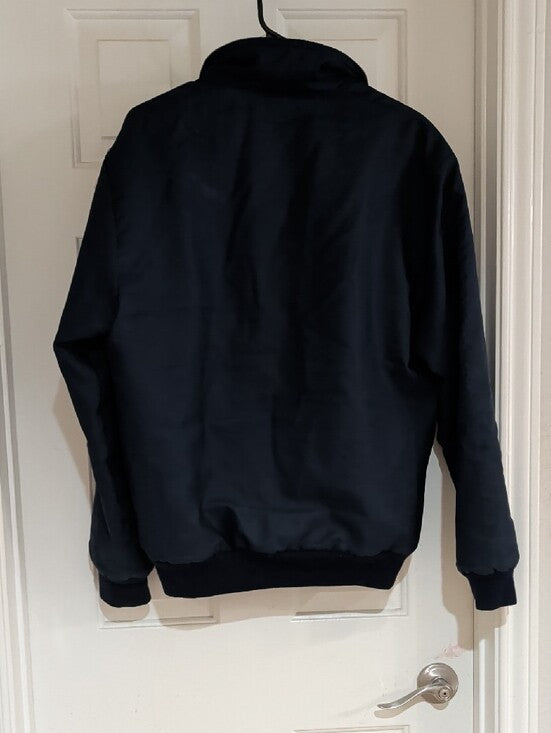 John Willows Men's Navy Blue Bomber Jacket with Contrast Gray Collar Large