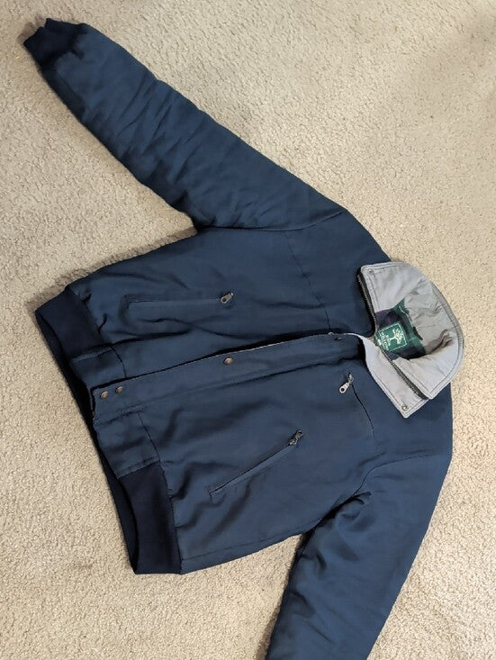 John Willows Men's Navy Blue Bomber Jacket with Contrast Gray Collar Large
