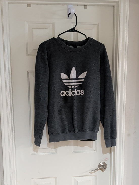 adidas Black Heather Crewneck Sweatshirt with White Trefoil Men's Large