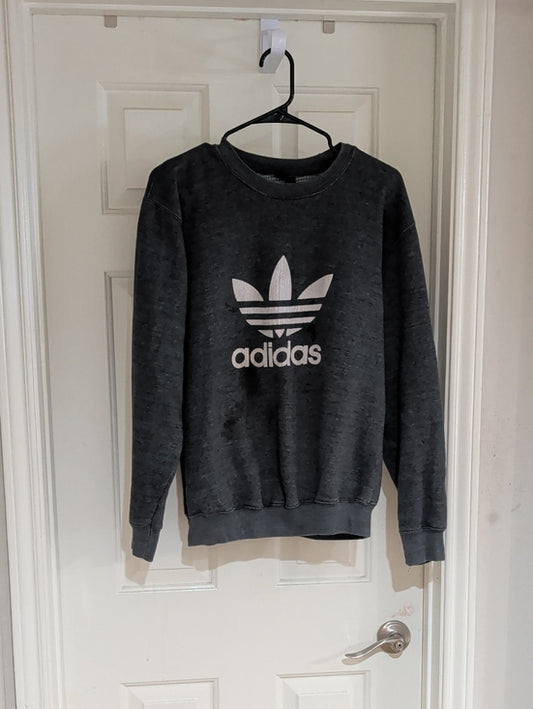 adidas Black Heather Crewneck Sweatshirt with White Trefoil Men's Large
