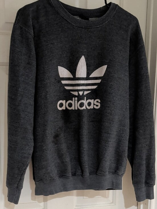 adidas Black Heather Crewneck Sweatshirt with White Trefoil Men's Large