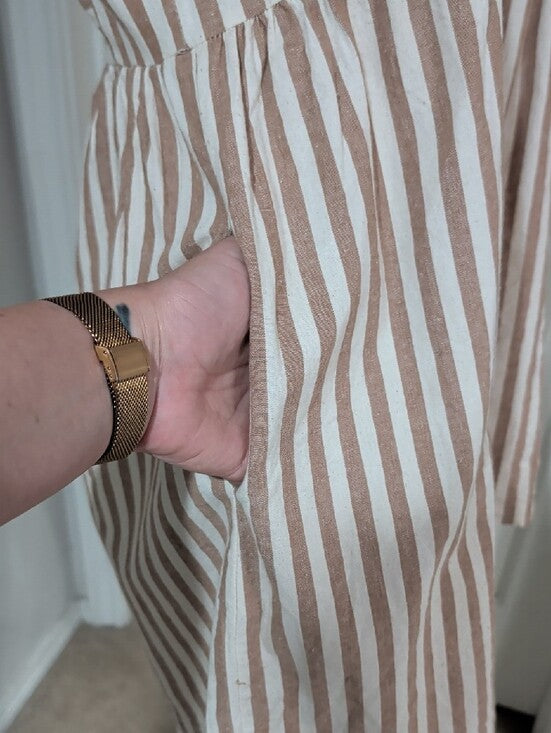 Listicle Beige and White Striped Babydoll Tunic MIni Dress Women's Small