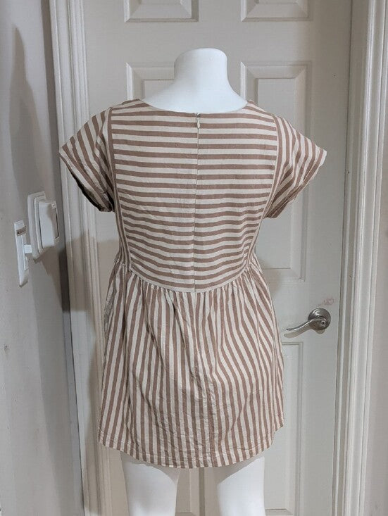 Listicle Beige and White Striped Babydoll Tunic MIni Dress Women's Small