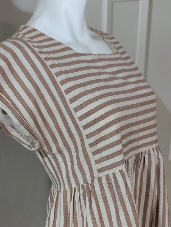 Listicle Beige and White Striped Babydoll Tunic MIni Dress Women's Small