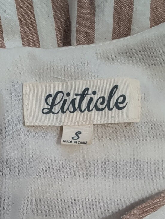 Listicle Beige and White Striped Babydoll Tunic MIni Dress Women's Small