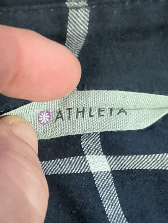Athleta Navy Blue Windowpane Button-Down Tunic Blouse Women's Large